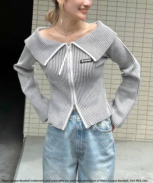 BACK TO THE FIELD（バック トゥー ザ フィールド）の「【MLB】ビックカラーダブルZIPニット（ニット/セーター・レディース・ブラック/グレー/イエロー・FREE）」の4枚目の写真