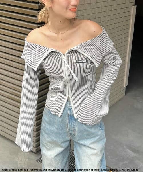 BACK TO THE FIELD（バック トゥー ザ フィールド）の「【MLB】ビックカラーダブルZIPニット（ニット/セーター・レディース・ブラック/グレー/イエロー・FREE）」の6枚目の写真