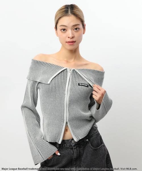 BACK TO THE FIELD（バック トゥー ザ フィールド）の「【MLB】ビックカラーダブルZIPニット（ニット/セーター・レディース・ブラック/グレー/イエロー・FREE）」の8枚目の写真