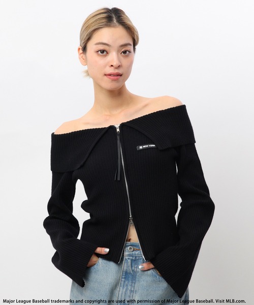 BACK TO THE FIELD（バック トゥー ザ フィールド）の「【MLB】ビックカラーダブルZIPニット（ニット/セーター・レディース・ブラック/グレー/イエロー・FREE）」の2枚目の写真