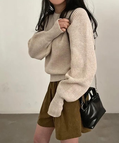 Girly Doll(ガーリードール)の「指抜きクルーネックニット(ニット/セーター・レディース・ボルドー/ベージュ/グレー/ネイビー/ブラック・F)」の4枚目の写真
