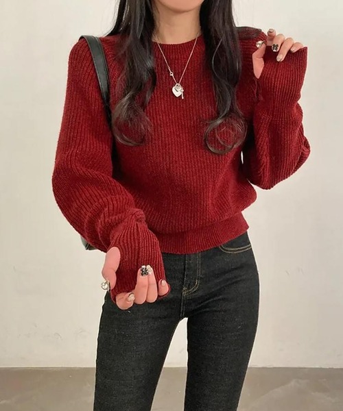 Girly Doll(ガーリードール)の「指抜きクルーネックニット(ニット/セーター・レディース・ボルドー/ベージュ/グレー/ネイビー/ブラック・F)」の16枚目の写真