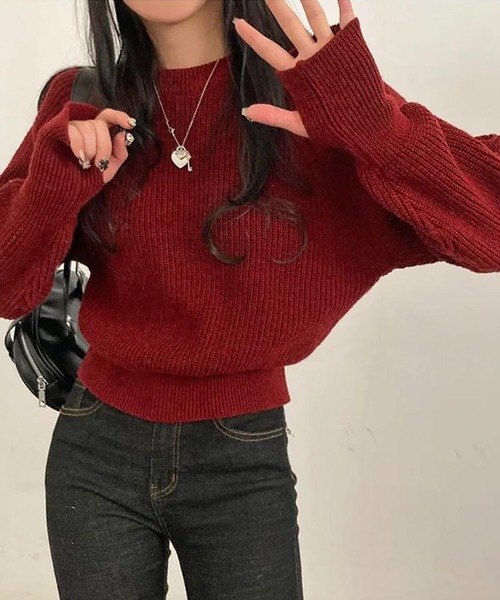 Girly Doll(ガーリードール)の「指抜きクルーネックニット(ニット/セーター・レディース・ボルドー/ベージュ/グレー/ネイビー/ブラック・F)」の20枚目の写真