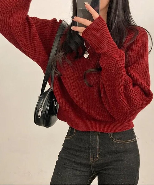 Girly Doll(ガーリードール)の「指抜きクルーネックニット(ニット/セーター・レディース・ボルドー/ベージュ/グレー/ネイビー/ブラック・F)」の21枚目の写真
