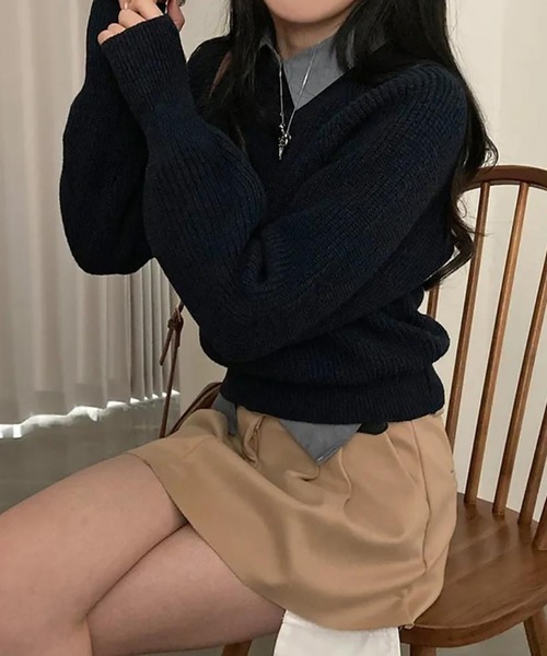 Girly Doll(ガーリードール)の「指抜きクルーネックニット(ニット/セーター・レディース・ボルドー/ベージュ/グレー/ネイビー/ブラック・F)」の6枚目の写真