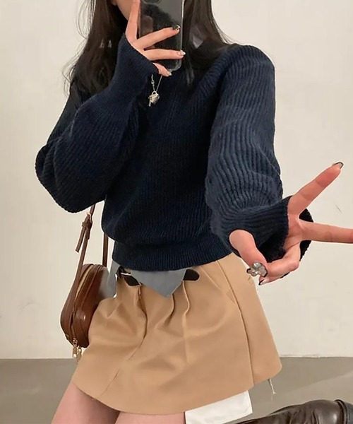 Girly Doll(ガーリードール)の「指抜きクルーネックニット(ニット/セーター・レディース・ボルドー/ベージュ/グレー/ネイビー/ブラック・F)」の7枚目の写真