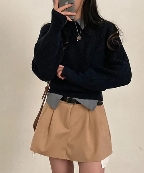 Girly Doll(ガーリードール)の「指抜きクルーネックニット(ニット/セーター・レディース・ボルドー/ベージュ/グレー/ネイビー/ブラック・F)」の8枚目の写真