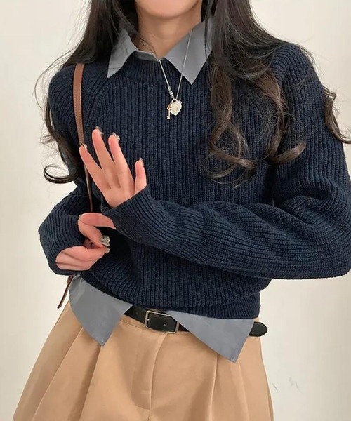 Girly Doll(ガーリードール)の「指抜きクルーネックニット(ニット/セーター・レディース・ボルドー/ベージュ/グレー/ネイビー/ブラック・F)」の10枚目の写真