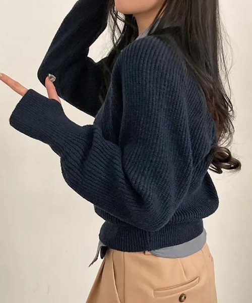 Girly Doll(ガーリードール)の「指抜きクルーネックニット(ニット/セーター・レディース・ボルドー/ベージュ/グレー/ネイビー/ブラック・F)」の12枚目の写真