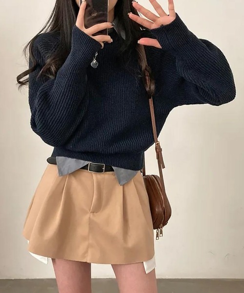 Girly Doll(ガーリードール)の「指抜きクルーネックニット(ニット/セーター・レディース・ボルドー/ベージュ/グレー/ネイビー/ブラック・F)」の14枚目の写真