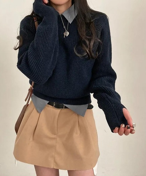 Girly Doll(ガーリードール)の「指抜きクルーネックニット(ニット/セーター・レディース・ボルドー/ベージュ/グレー/ネイビー/ブラック・F)」の15枚目の写真