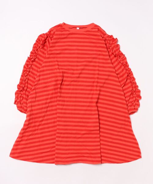 HOGAN RANCH WEAR(ホーガンランチウエア)の「フリルスリーブボーダーワンピース(ワンピース・キッズ・ライトグリーン/レッド/ブラック・90/100/110/120/130/140/150)」の1枚目の写真