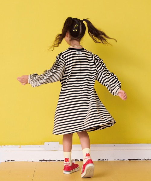 HOGAN RANCH WEAR(ホーガンランチウエア)の「フリルスリーブボーダーワンピース(ワンピース・キッズ・ライトグリーン/レッド/ブラック・90/100/110/120/130/140/150)」の4枚目の写真