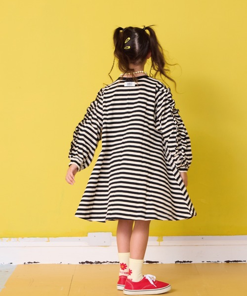 HOGAN RANCH WEAR(ホーガンランチウエア)の「フリルスリーブボーダーワンピース(ワンピース・キッズ・ライトグリーン/レッド/ブラック・90/100/110/120/130/140/150)」の5枚目の写真