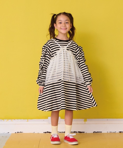 HOGAN RANCH WEAR(ホーガンランチウエア)の「フリルスリーブボーダーワンピース(ワンピース・キッズ・ライトグリーン/レッド/ブラック・90/100/110/120/130/140/150)」の7枚目の写真