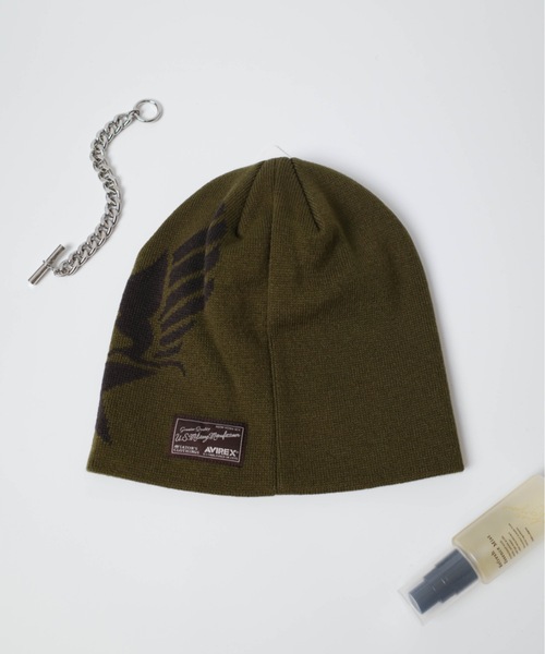 AVIREX（アヴィレックス）の「AVIREX / AX EX AVIREXMARK KNIT ビーニー / 80680700（ニットキャップ/ビーニー・メンズ・ブラック/オフホワイト/カーキ・FREE）」の3枚目の写真
