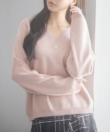畦編みニット ニット Vネック プルオーバー」に該当するファッション