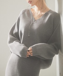 SAISON DE PAPILLON | レディース 畦編み Vネック ニット プルオーバー ラグランスリーブ(ニット/セーター)