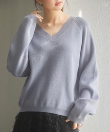 畦編みニット ニット Vネック プルオーバー」に該当するファッション