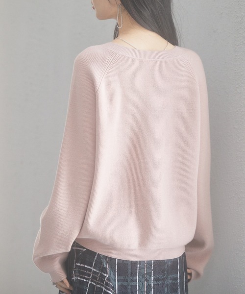 セール】レディース 畦編み Vネック ニット プルオーバー ラグラン