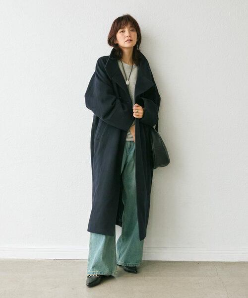 RIVE DROITE（リヴドロワ）の「【着映え◎】ウールスタンドネックコート（その他アウター・レディース・ネイビー/キャメル・FREE）」の4枚目の写真