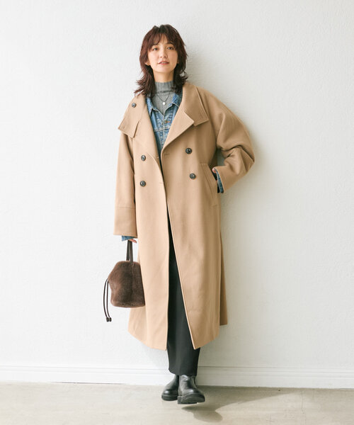 RIVE DROITE（リヴドロワ）の「【着映え◎】ウールスタンドネックコート（その他アウター・レディース・ネイビー/キャメル・FREE）」の20枚目の写真