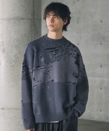 ルーズシルエットモヘアライクジャガードモックネックニット