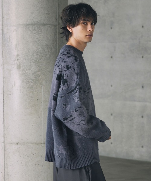 CTHY（シティ）の「ルーズシルエットモヘアライクジャガードモックネックニット（ニット/セーター・メンズ・グレー/オフホワイト/チャコール・L/M/S/XL）」の19枚目の写真