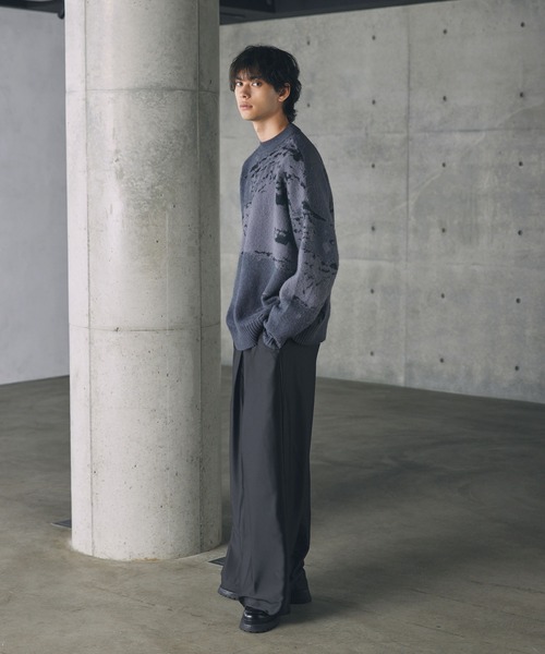 CTHY（シティ）の「ルーズシルエットモヘアライクジャガードモックネックニット（ニット/セーター・メンズ・グレー/オフホワイト/チャコール・L/M/S/XL）」の14枚目の写真