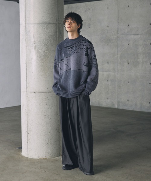 CTHY（シティ）の「ルーズシルエットモヘアライクジャガードモックネックニット（ニット/セーター・メンズ・グレー/オフホワイト/チャコール・L/M/S/XL）」の13枚目の写真