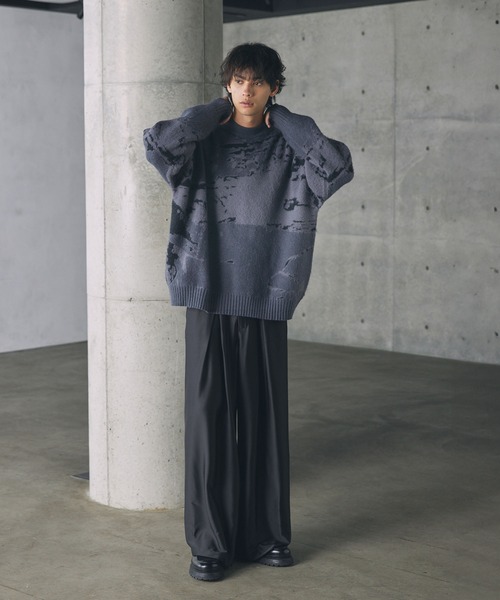 CTHY（シティ）の「ルーズシルエットモヘアライクジャガードモックネックニット（ニット/セーター・メンズ・グレー/オフホワイト/チャコール・L/M/S/XL）」の11枚目の写真