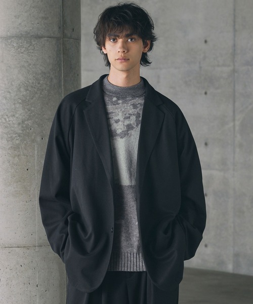 セールルーズシルエットモヘアライクジャガードモックネックニット 