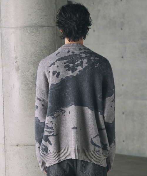 CTHY（シティ）の「ルーズシルエットモヘアライクジャガードモックネックニット（ニット/セーター・メンズ・グレー/オフホワイト/チャコール・L/M/S/XL）」の7枚目の写真