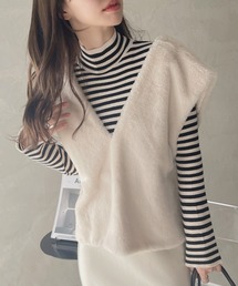 tシャツ 「ZOZO限定」ワンショルダー ファー ベスト ふわふわ レディース Uenui tシャツ 「ZOZO限定」ワンショルダー ファー ベスト