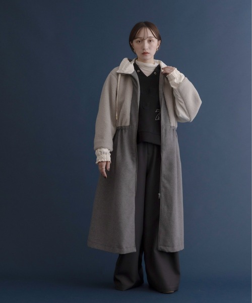 Eimee Law ボアアノラック レイヤードビーバーコート グレー