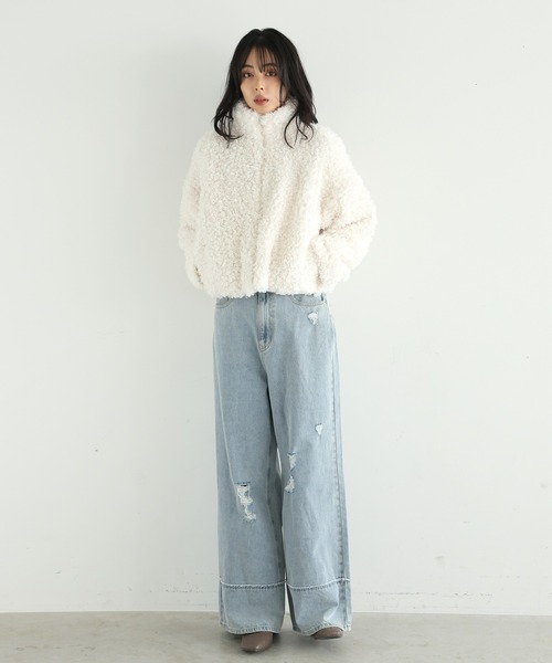 セール】くるくるプードルファーショートコートブルゾン