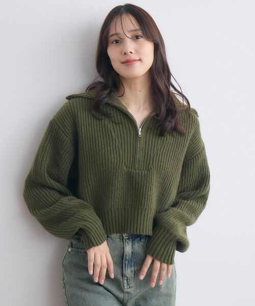 RETRO GIRL(レトロガール)の「ハーフジップPO(ニット/セーター・レディース・グレー系その他3/ダークグリーン/ブラック系その他3/ナチュラル・FREE)」の5枚目の写真