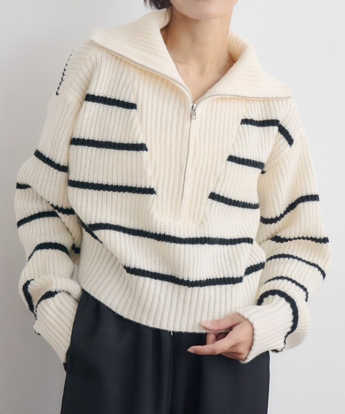 RETRO GIRL(レトロガール)の「ハーフジップPO(ニット/セーター・レディース・グレー系その他3/ダークグリーン/ブラック系その他3/ナチュラル・FREE)」の2枚目の写真