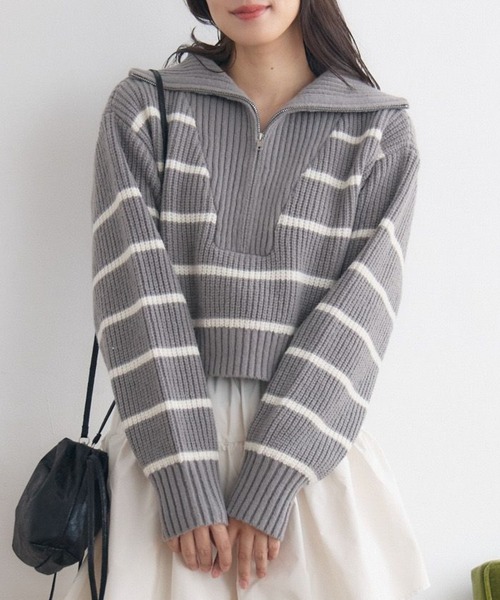 RETRO GIRL(レトロガール)の「ハーフジップPO(ニット/セーター・レディース・グレー系その他3/ダークグリーン/ブラック系その他3/ナチュラル・FREE)」の3枚目の写真