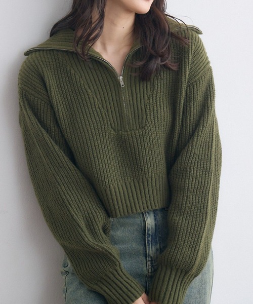 RETRO GIRL(レトロガール)の「ハーフジップPO(ニット/セーター・レディース・グレー系その他3/ダークグリーン/ブラック系その他3/ナチュラル・FREE)」の4枚目の写真