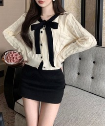 WESTSEA（ウエストシー）の「リボンニットカーディガン ショート丈 Vネック（カーディガン/ボレロ）」