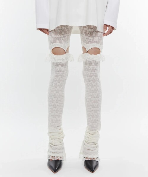 POOLDE（プールデ）の「【POOLDE/プールデ】Gypsophila Leggings/レギンス（タイツ/ストッキング・レディース・ホワイト/ブラック・FREE）」の3枚目の写真