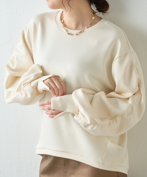 Jena espace merveilleux（ジェナ　エスパスメルヴェイユ）の「袖ギャザーダンボールカットソー（Tシャツ/カットソー・レディース・アイボリー/チャコールグレー/グレー・FREE）」の9枚目の写真
