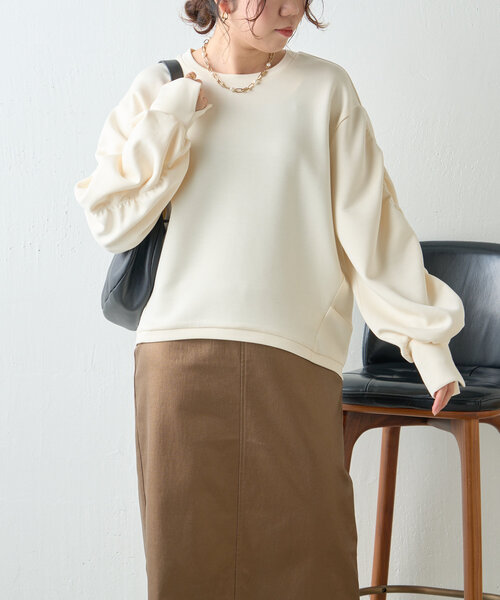 Jena espace merveilleux（ジェナ　エスパスメルヴェイユ）の「袖ギャザーダンボールカットソー（Tシャツ/カットソー・レディース・アイボリー/チャコールグレー/グレー・FREE）」の12枚目の写真