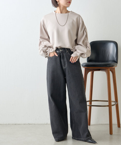 Jena espace merveilleux（ジェナ　エスパスメルヴェイユ）の「袖ギャザーダンボールカットソー（Tシャツ/カットソー・レディース・アイボリー/チャコールグレー/グレー・FREE）」の15枚目の写真