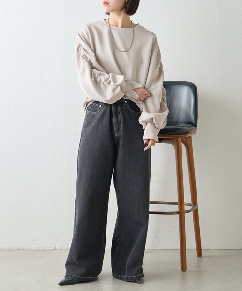 Jena espace merveilleux（ジェナ　エスパスメルヴェイユ）の「袖ギャザーダンボールカットソー（Tシャツ/カットソー・レディース・アイボリー/チャコールグレー/グレー・FREE）」の16枚目の写真