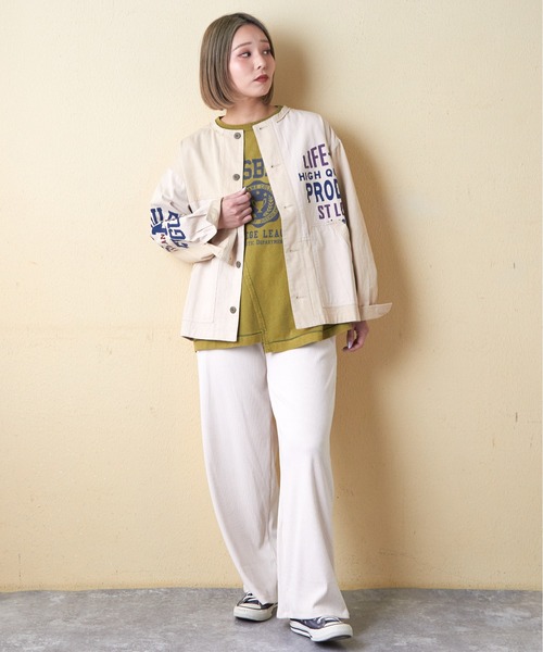 CUBE SUGAR（キューブシュガー）の「ツイル切替プリントノーカラージャケット（ノーカラージャケット・レディース・マルチ/カーキ/ブラック/ナチュラル・M）」の6枚目の写真