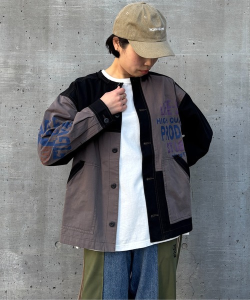 CUBE SUGAR（キューブシュガー）の「ツイル切替プリントノーカラージャケット（ノーカラージャケット・レディース・マルチ/カーキ/ブラック/ナチュラル・M）」の9枚目の写真