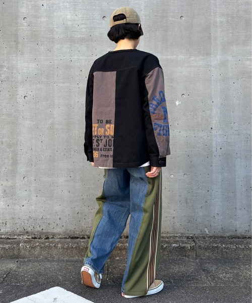 CUBE SUGAR（キューブシュガー）の「ツイル切替プリントノーカラージャケット（ノーカラージャケット・レディース・マルチ/カーキ/ブラック/ナチュラル・M）」の11枚目の写真