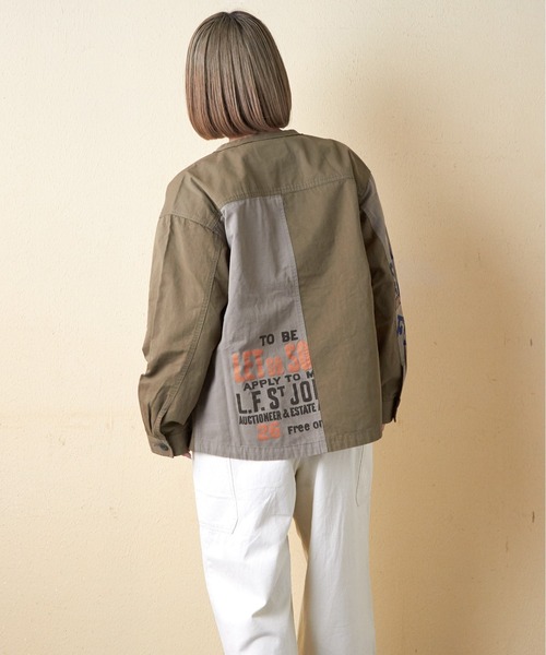 CUBE SUGAR（キューブシュガー）の「ツイル切替プリントノーカラージャケット（ノーカラージャケット・レディース・マルチ/カーキ/ブラック/ナチュラル・M）」の15枚目の写真